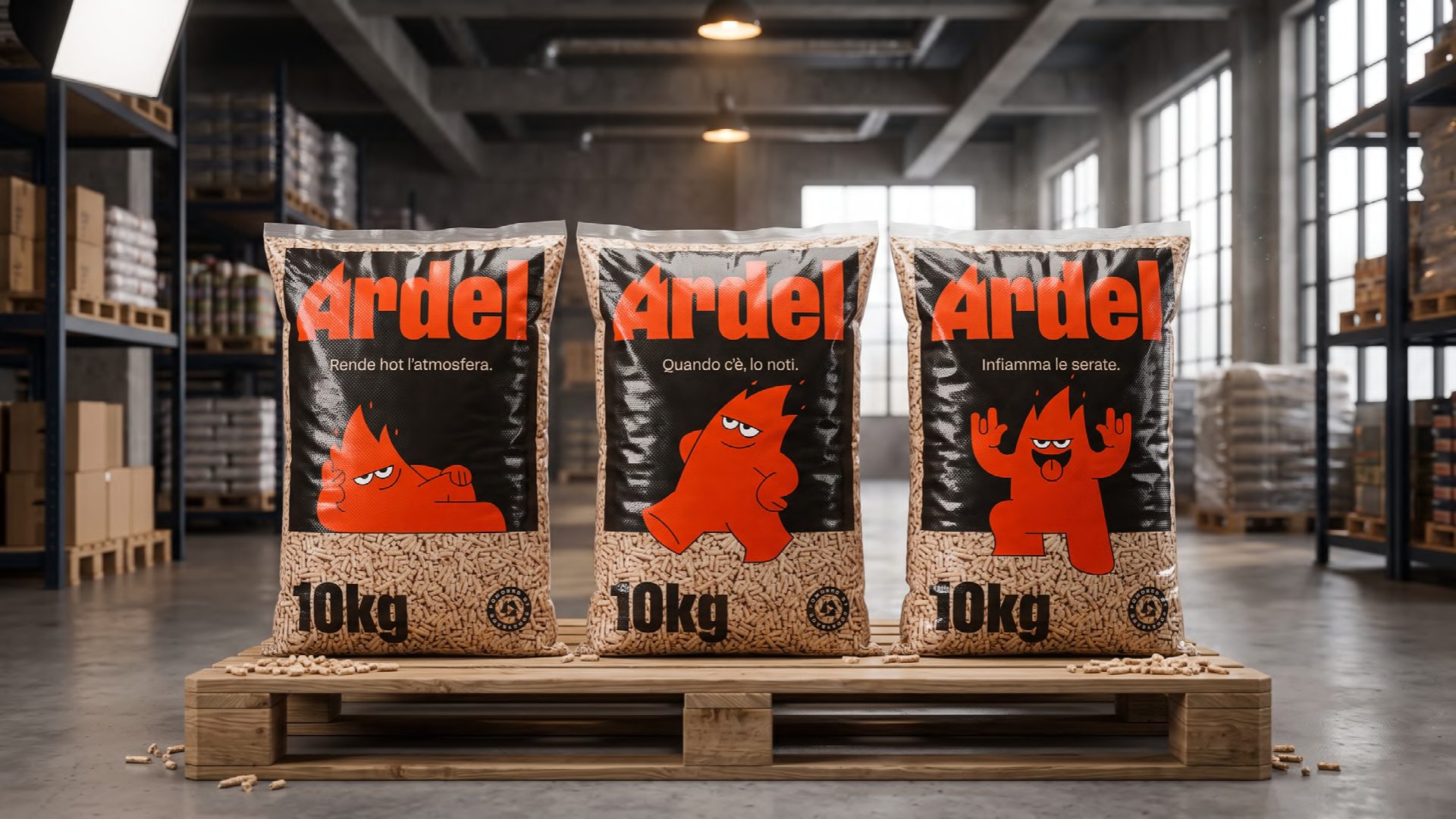 Tre sacchi Ardel da 10 kg su un bancale